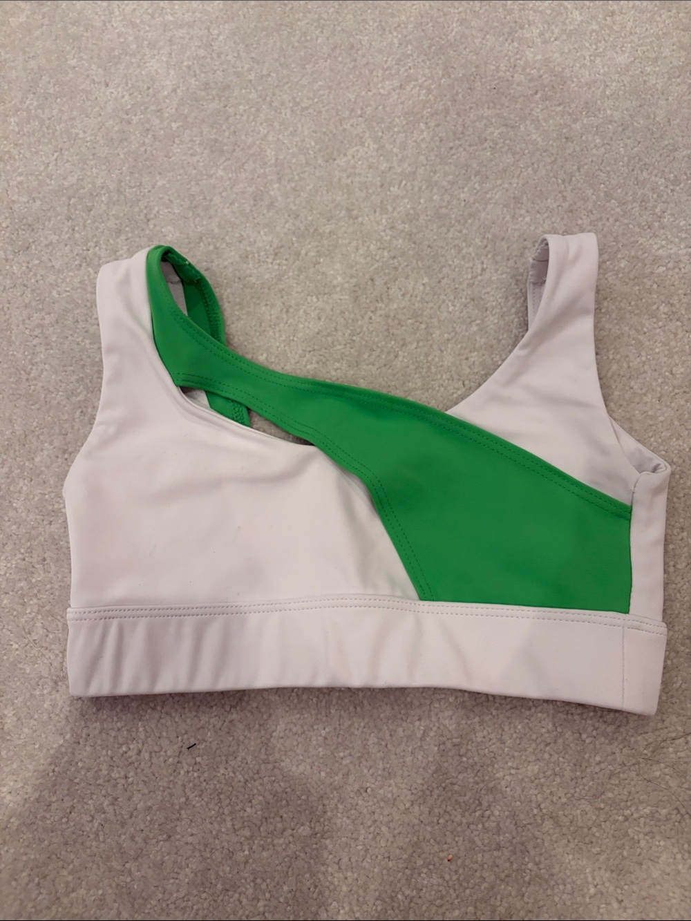 FIVE Dancewear Kids White and Green Asymmetric Sports Bra Top YXL